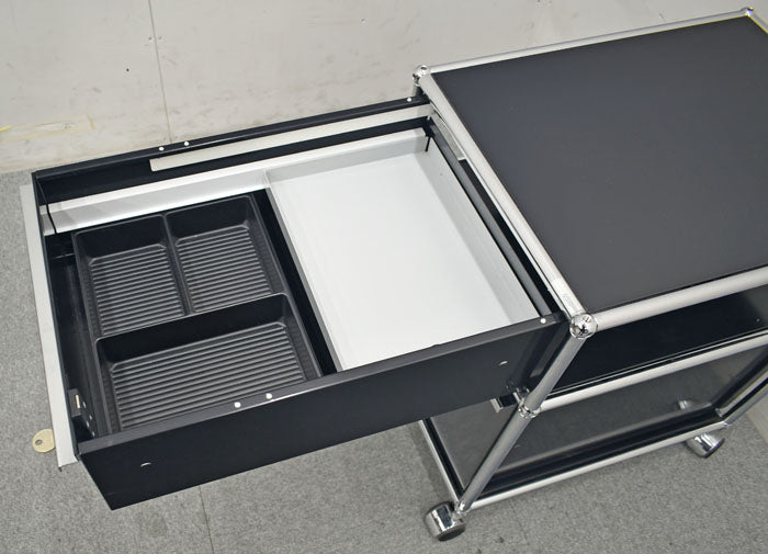 鍵付き USMハラー ロールボーイ 2段 デスクワゴン アントラサイト A