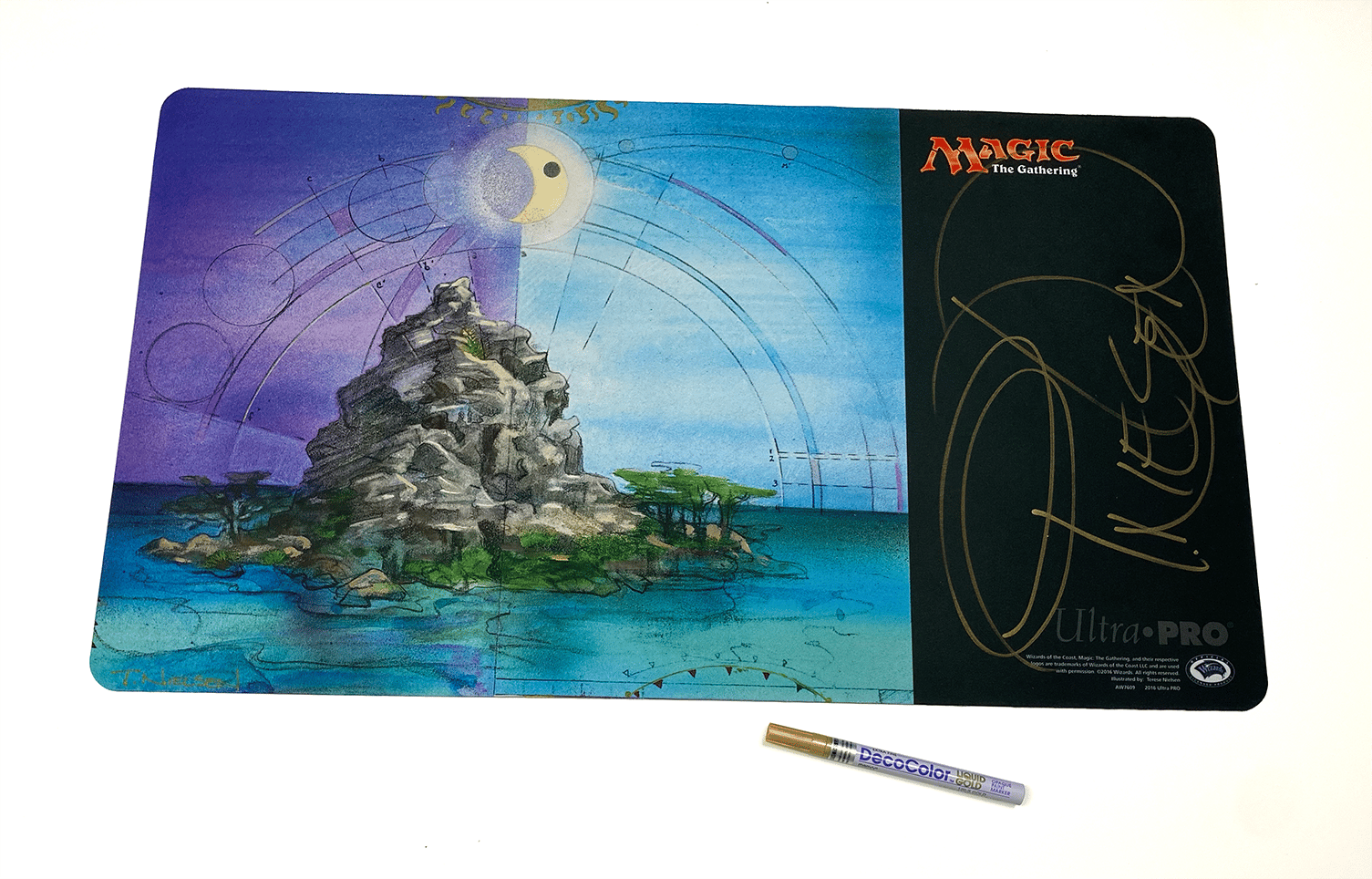 Signed in Gold GURU Island Playmat— Which is No Longer in Print or