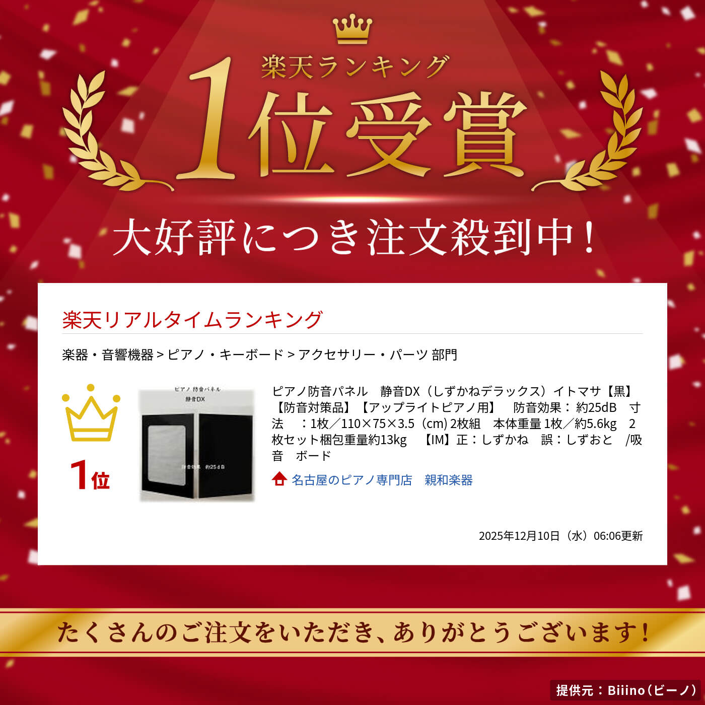 楽天市場】ピアノ防音パネル 静音DX（しずかねデラックス）イトマサ