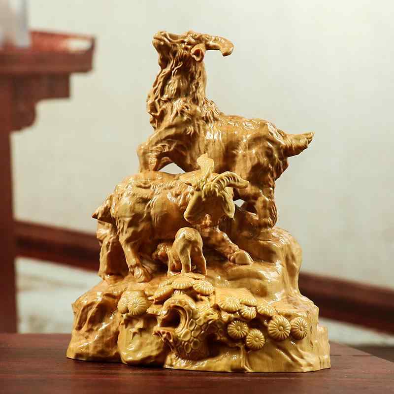 置物 黄楊木彫刻 三羊開泰 開運 招福 縁起物 風水アイテム リビング