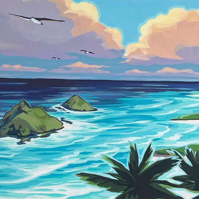 ハワイの風景画 Christie Shin サイン入り ヘザーブラウン トロピカル