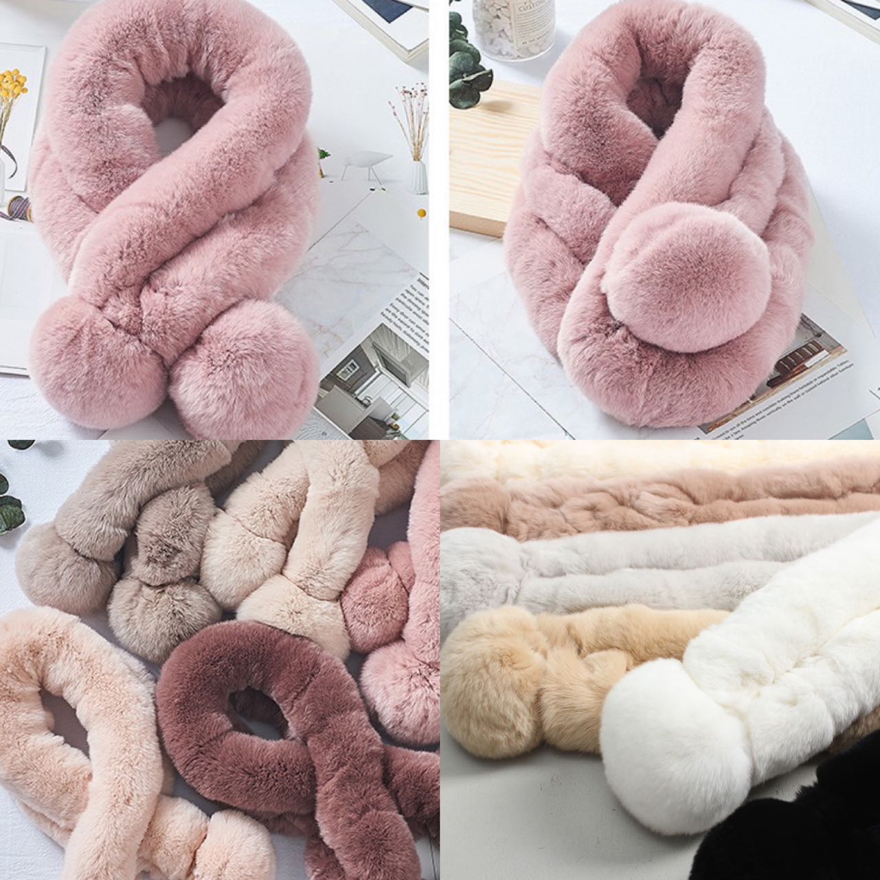 楽天市場】ラビットファー マフラー ポンポン 70×13 毛皮 マフラー