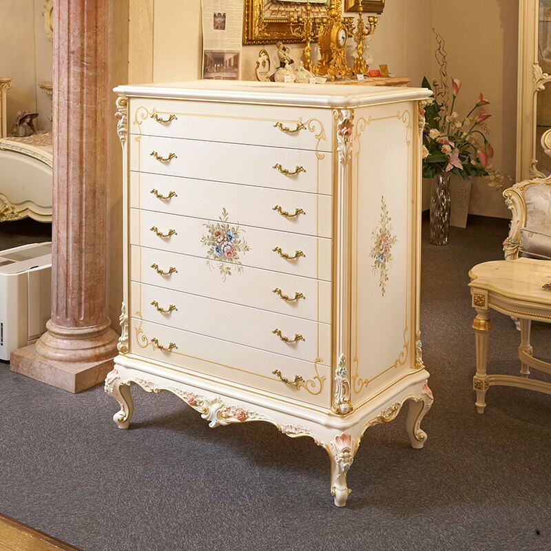 SILIK(シリック) ロココ調 引き出し付きサイドテーブル 花台、飾り棚