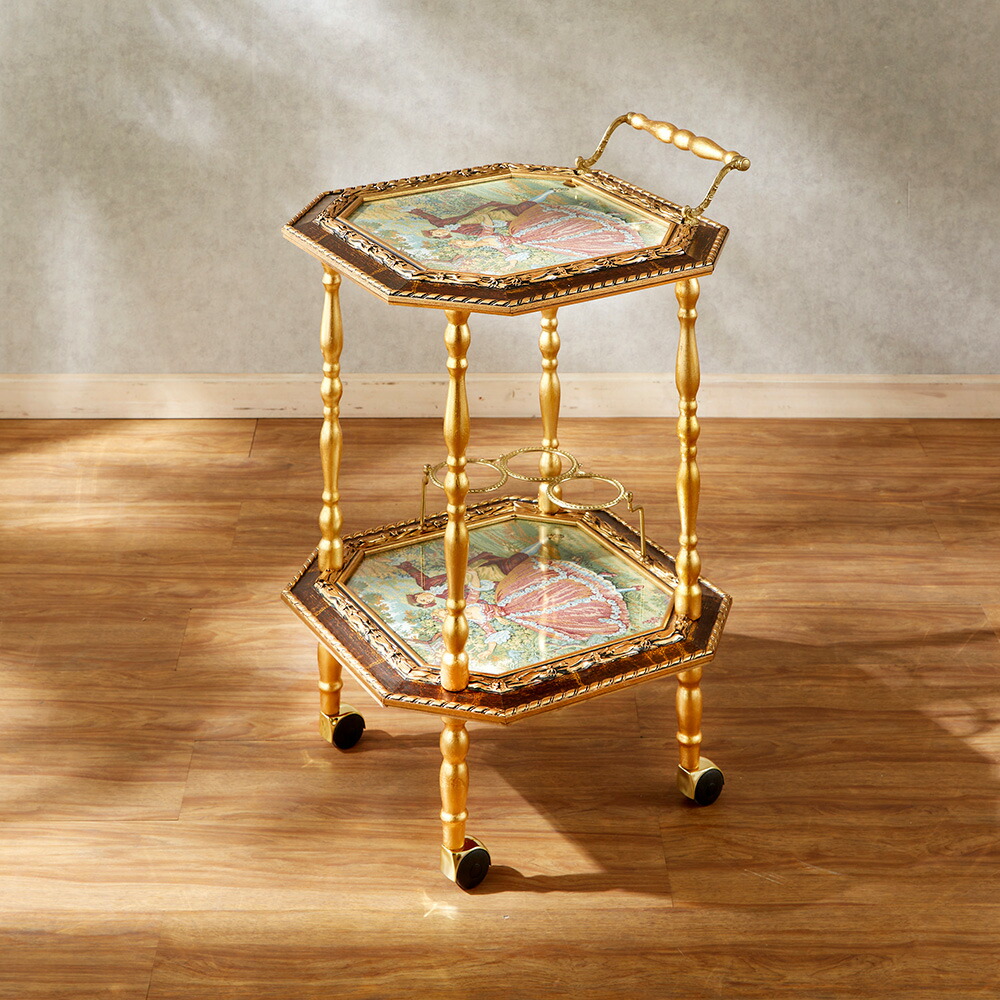 イタリア製サイドテーブル (象嵌細工、アンティーク調、バーカート