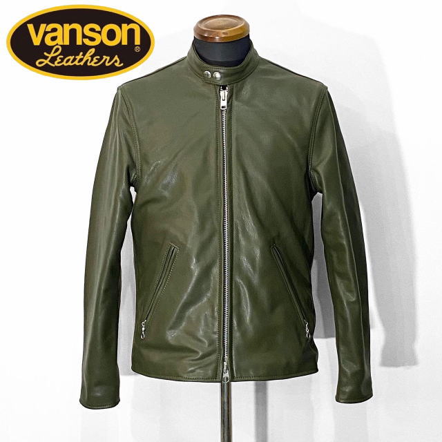 VANSONレザージャケット グリーン ワッペン 42 Vanson Race Team