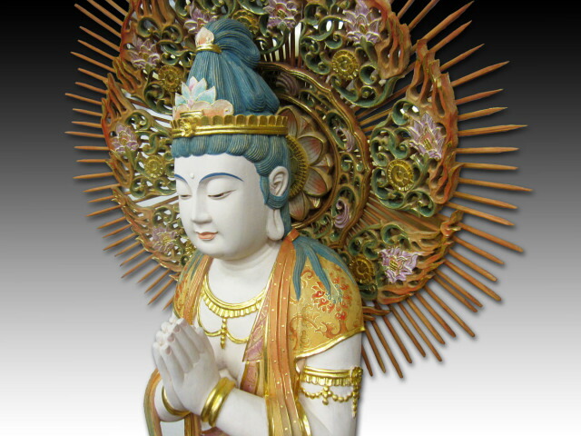 木彫り 【櫻】木彫彫刻 金彩 阿弥陀如来像 45.5㎝ 仏教美術 [z]7 仏像 金彩