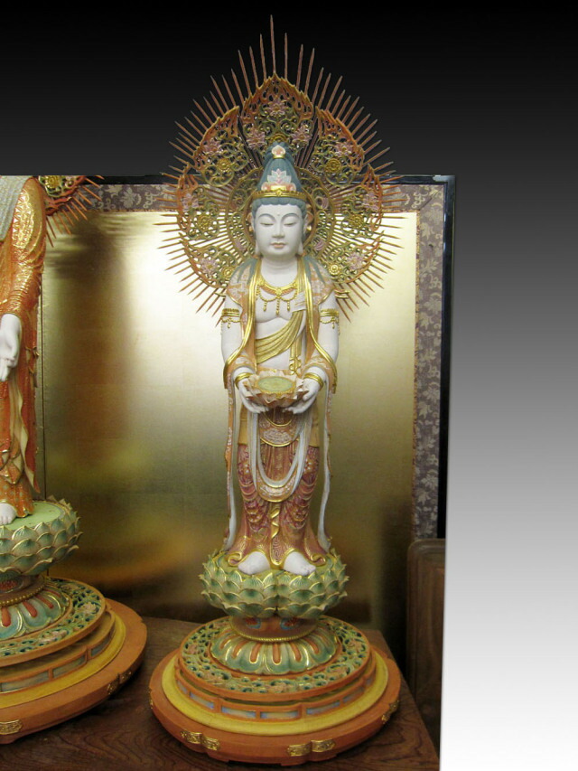 木彫り 【櫻】木彫彫刻 金彩 阿弥陀如来像 45.5㎝ 仏教美術 [z]7 仏像 金彩