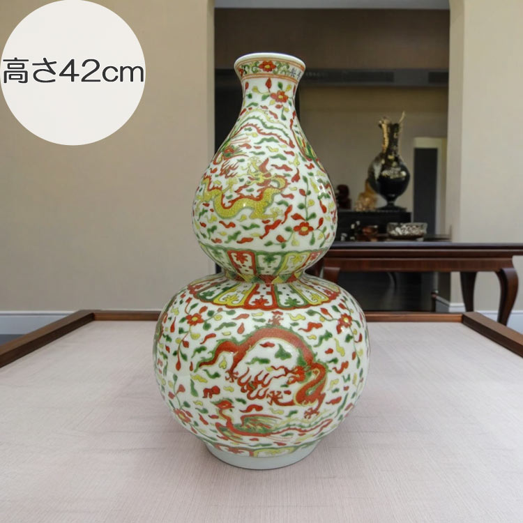 楽天市場】景徳鎮 嘉靖赤絵龍鳳凰文シノギ花生 高さ約42cm 希少 花瓶