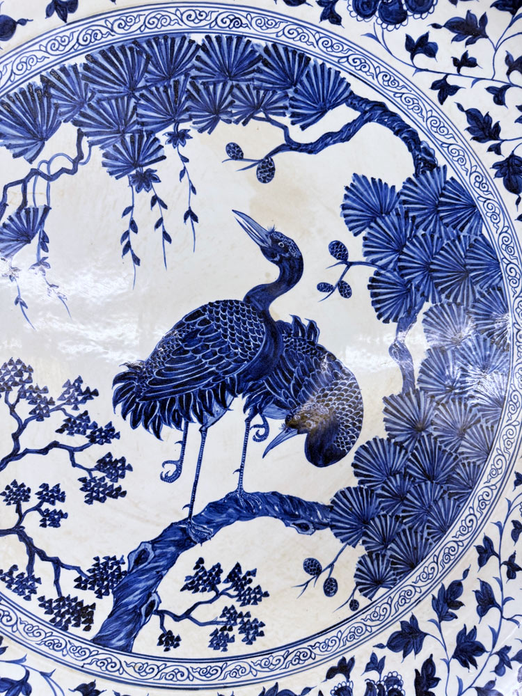 754)✿景徳鎮窯☆中国レース焼☆菊鈴虫額皿☆破魔オマケ付き☆ 754