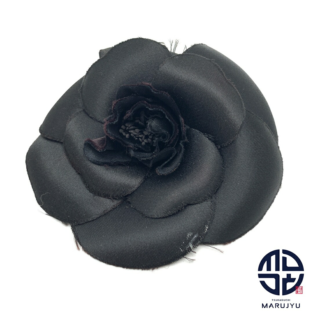 希少◇CHANEL◇シャネル カメリア コサージュ ブローチ 黒 ココマーク