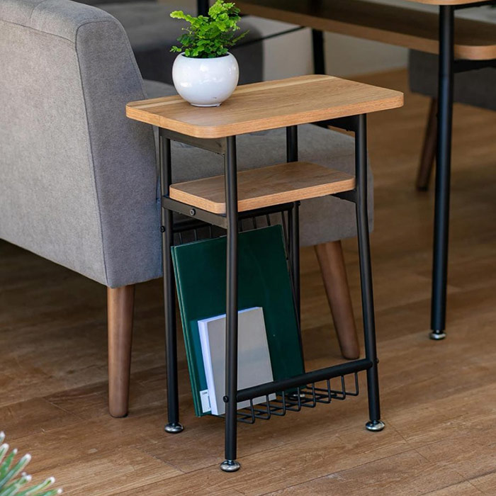 オランダ製 木製 サイドテーブル マガジンラック オーク無垢材 百貨店