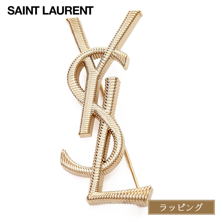 YSL ロゴブローチ ゴールドトーン クリスタル Yves Saint Laurent YVES