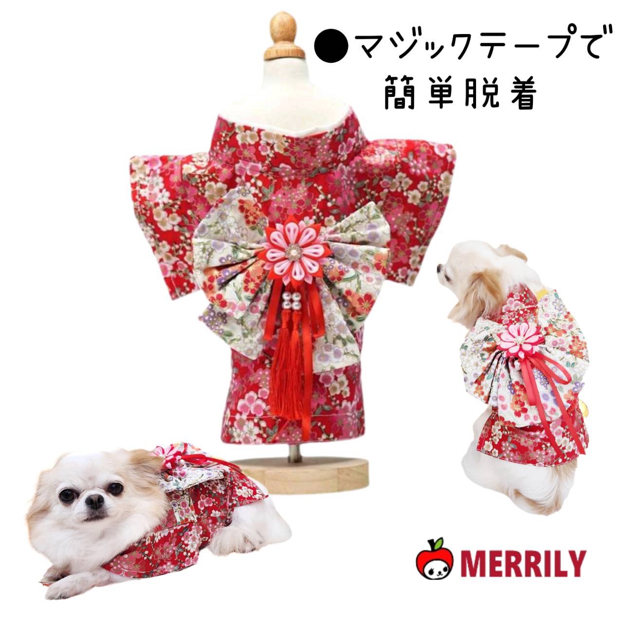 楽天市場】犬 着物 犬の着物 晴れ着 和装 犬服 花柄 帯 女の子 七五三