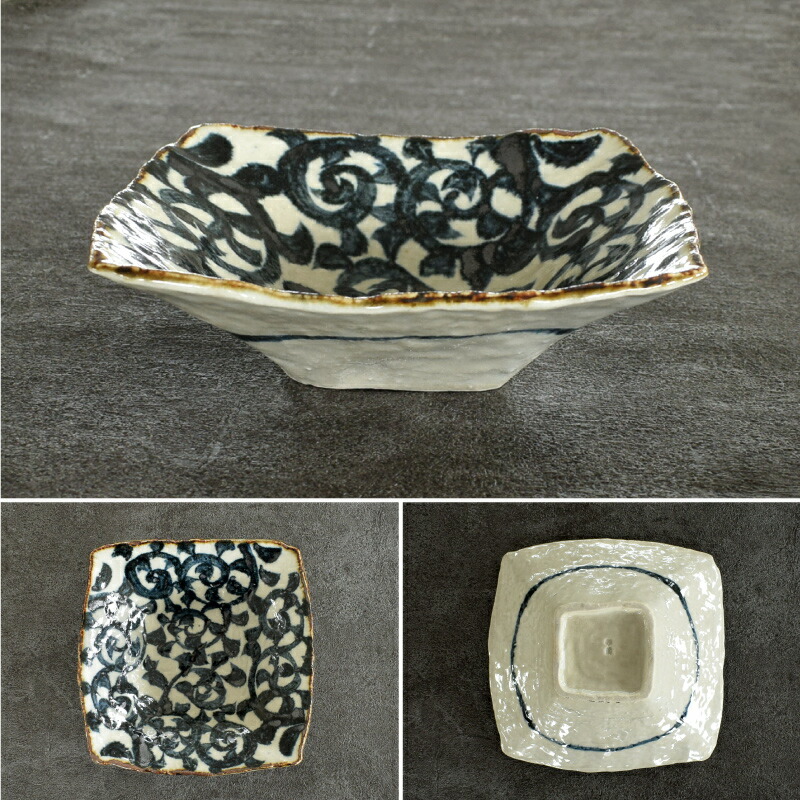 楽天市場】【楽天1位】食器 和食器 おしゃれ 中鉢 手書きたこ唐草角型