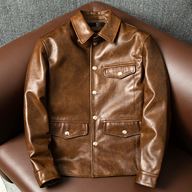 楽天市場】レザージャケット 上品 アメカジ 本革 牛革 ユーズド加工 茶