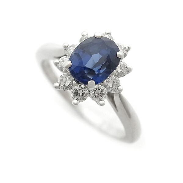 中古〉 ティファニー 14K フラワーブローチ ダイヤとサファイアの花芯