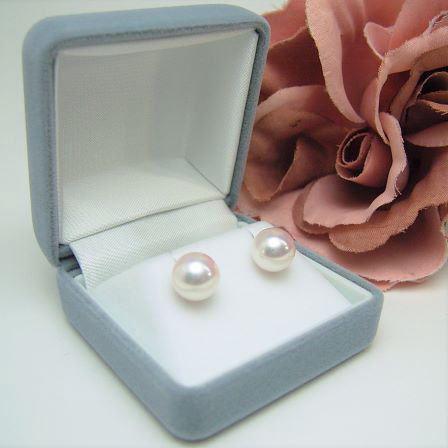 PT900 あこやパールピアス 特選本真珠 花珠 9mm ピンクホワイト系少大粒