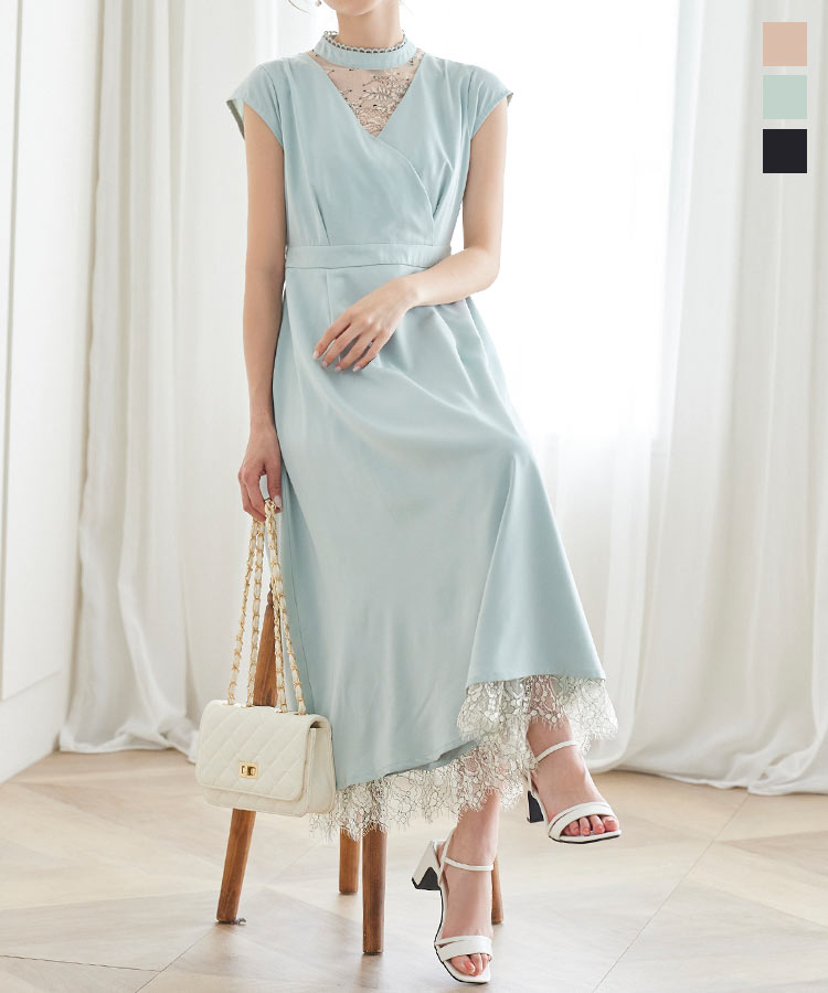 楽天市場】レースコンビサテンカシュクールワンピース [E2813