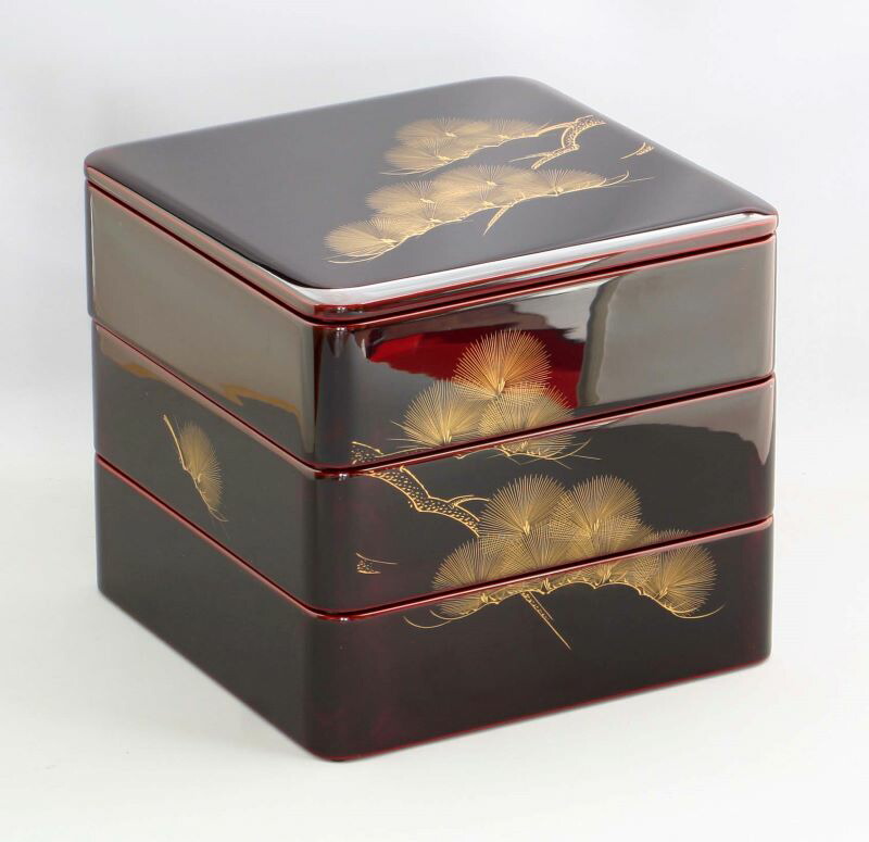 新品！越前河和田(かわだ)漆塗りお重 扇面四君子 二段かさね御重 一枚