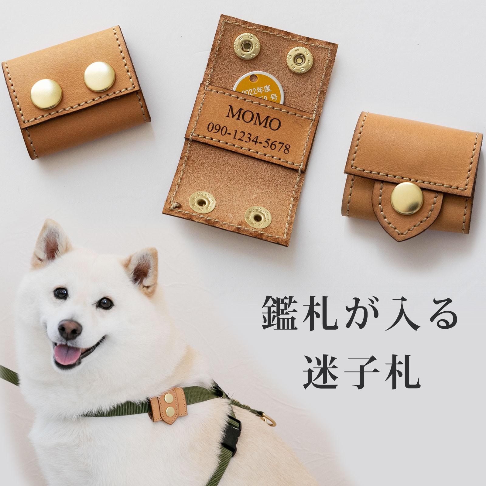 楽天市場】本革製 鑑札が入る 迷子札 ブラブラしない ネームタグ 名