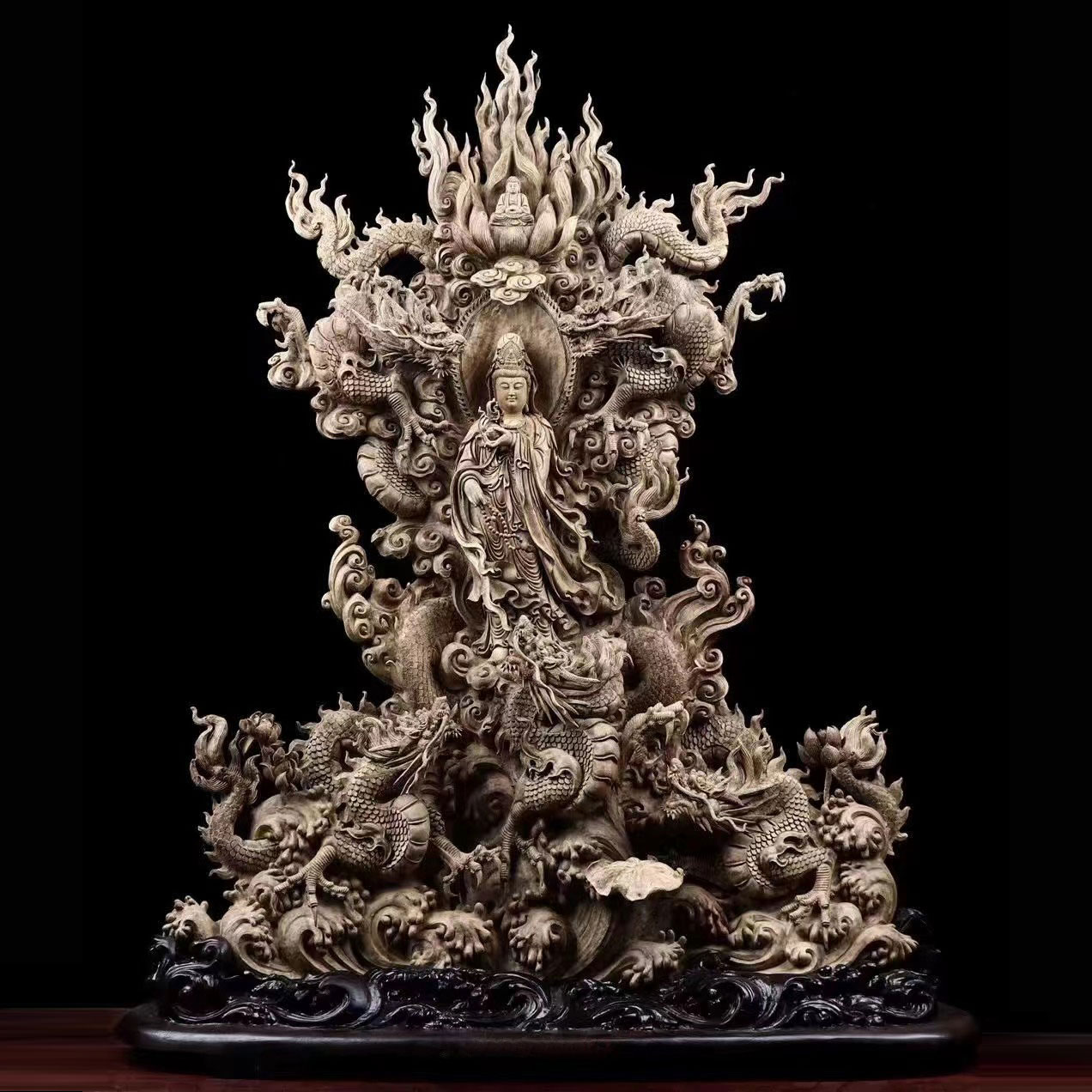 楽天市場】【天然沈香木彫】 騎龍観音（五龍） 仏教美術 仏像 仏教工芸