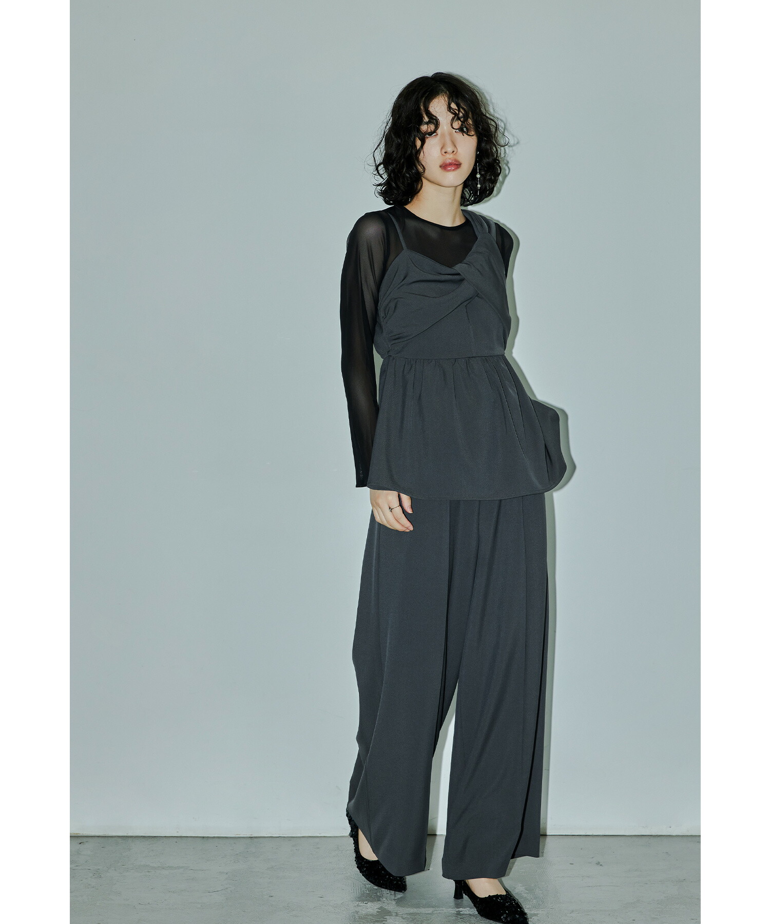 楽天市場】アシンメトリービスチェ&ワイドパンツセットアップ