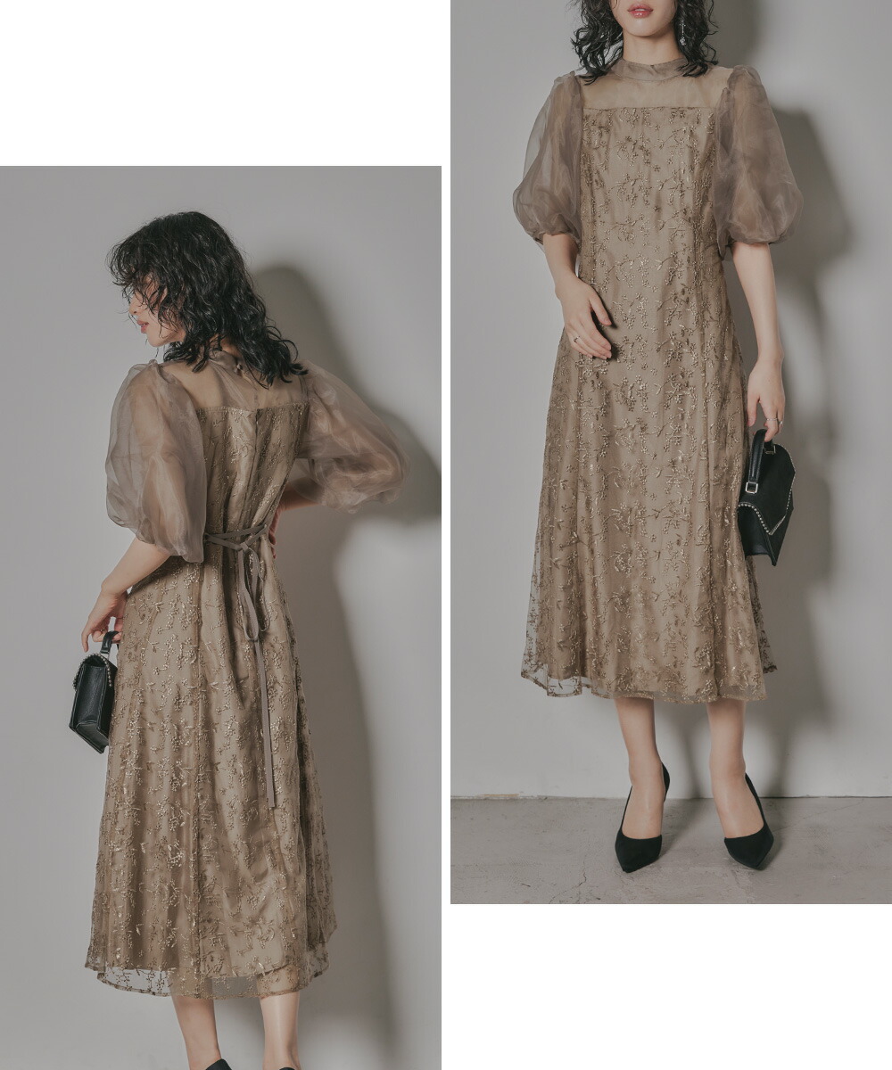 楽天市場】オーガンジーパフスリーブ刺繍レースドレス パーティー