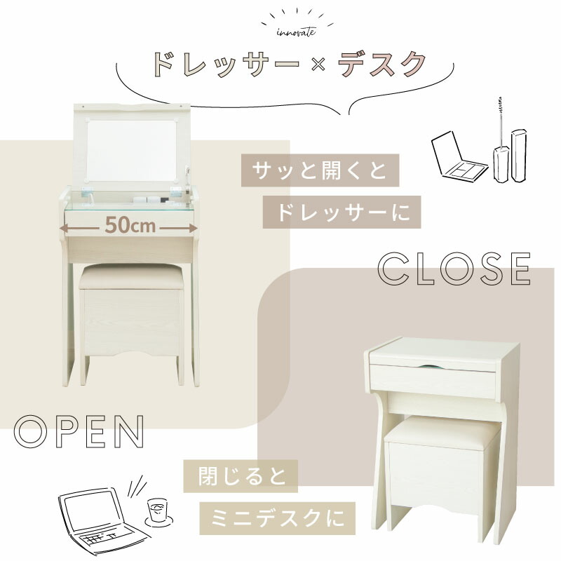 楽天市場】コンパクト ドレッサー デスク 兼用 おしゃれ かわいい