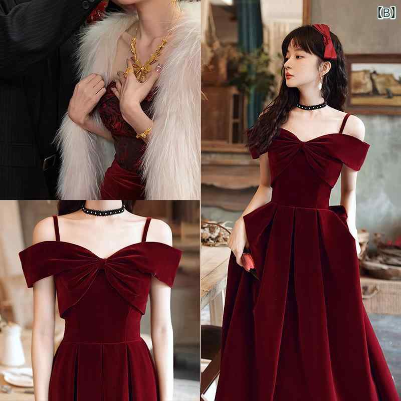 楽天市場】ドレス ワインレッド ボルドー オフショルダー ベロア