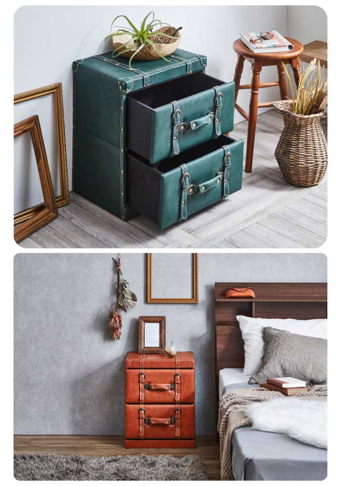 楽天市場】トランク風デザイン サイドチェスト 幅40cm 2段 鋲打ち