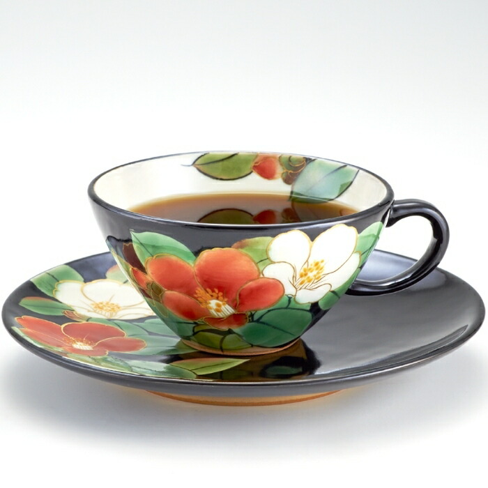 京焼 清水焼 陶葊 陶あん 椿と梅 カップ＆ソーサー ペア 京焼 清水焼