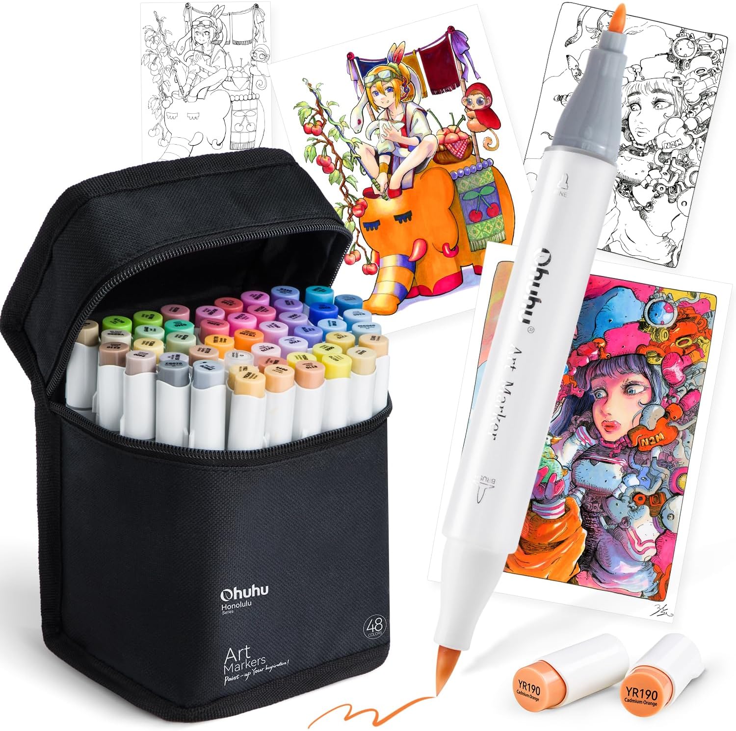 Ohuhu マーカーペン 筆タイプ 216色217本 プロ愛用 パステル イラスト