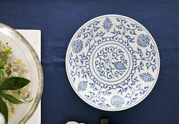 染付 古伊万里 大皿 41cm 飾皿 絵皿 料亭 小料理 古伊万里 染付