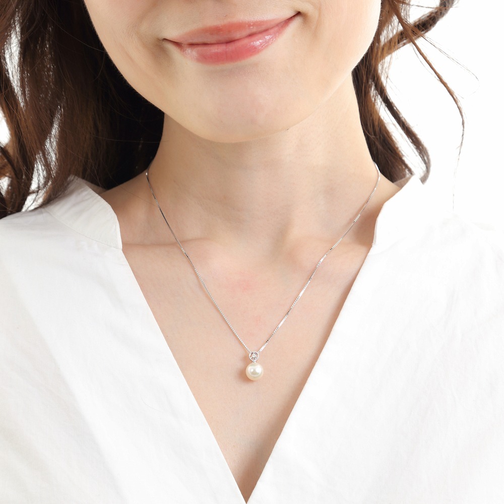 楽天市場】ネックレス パール あこや 真珠 8mm ダイヤモンド 0.02ct