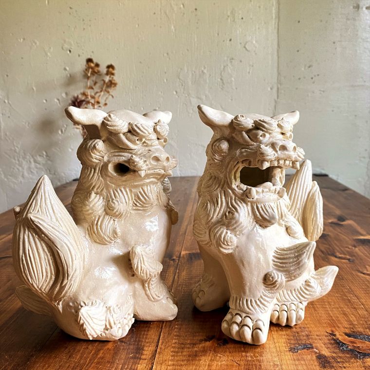 楽天市場】シーサー 置物 玄関 販売 クリーム色 s-81 新築祝い 開店