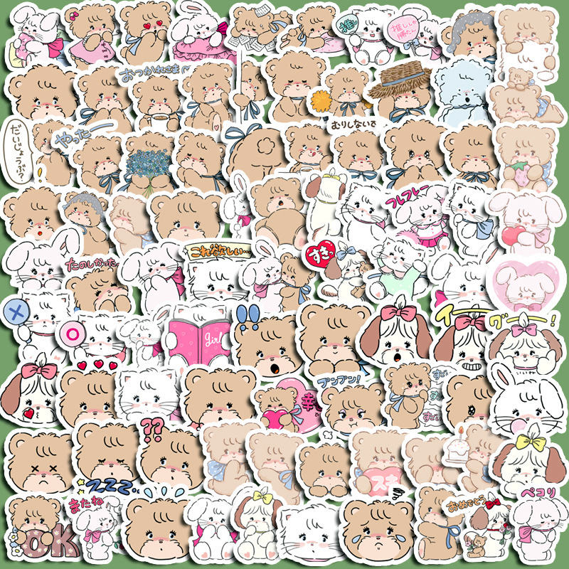 楽天市場】即納 100枚 小動物 キャラクター ステッカー 猫 兎 くま