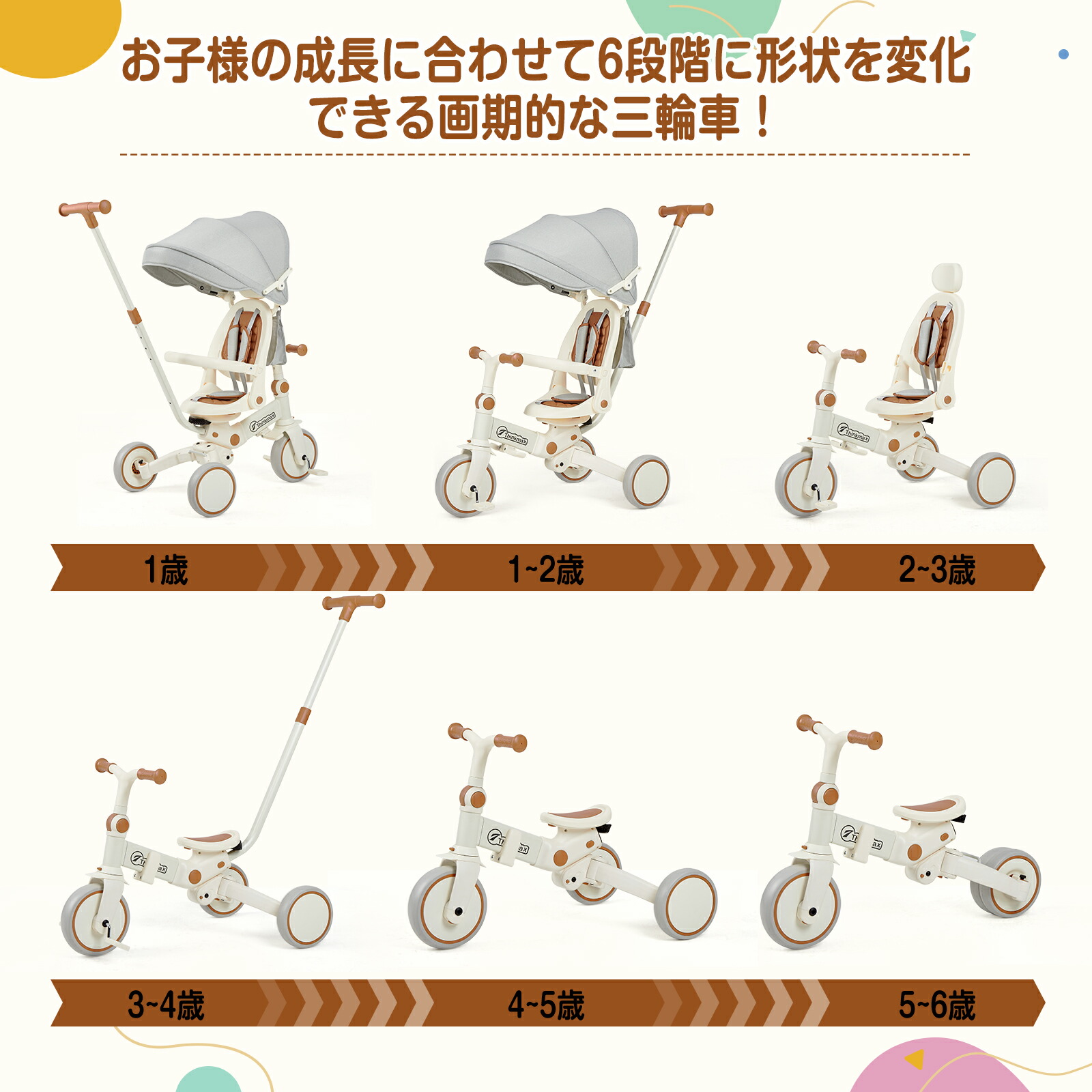楽天市場】新色登場 6in1 三輪車 折りたたみ 手押し 子供三輪車