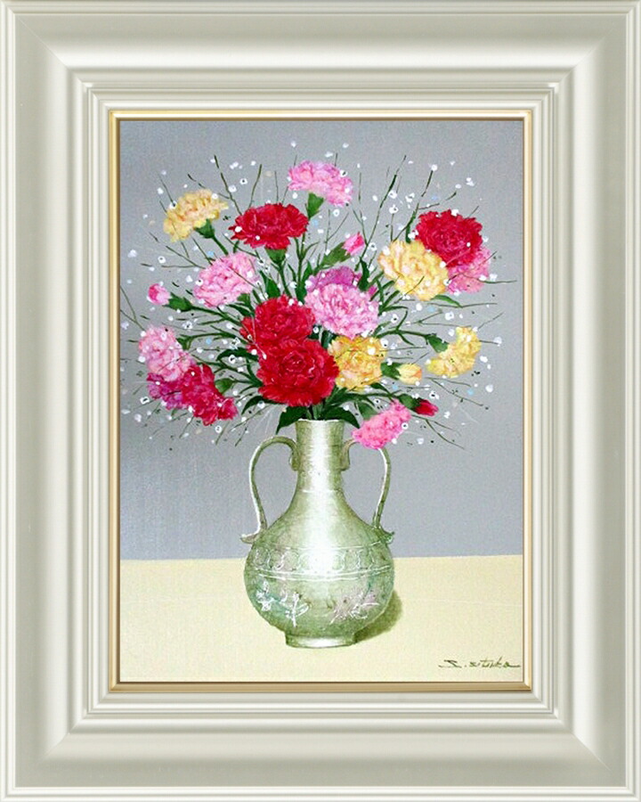 楽天市場】肉筆絵画 額装油絵 千賀 節子作 「カーネーション」 F6