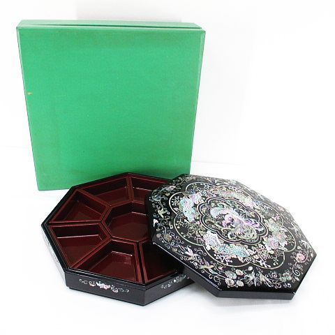 楽天市場】【中古】韓国伝統工芸 螺鈿細工漆器 八角型 重箱