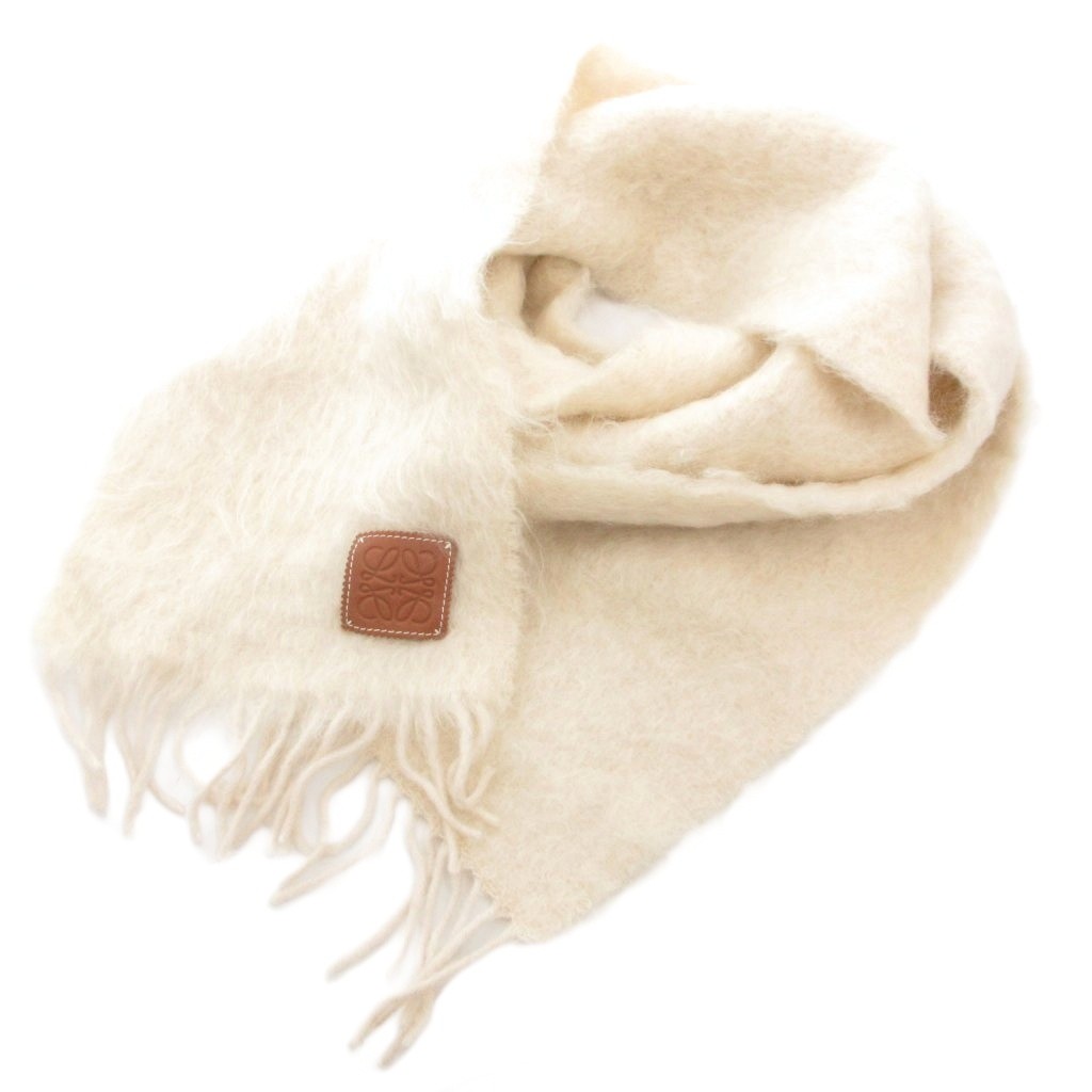 LOEWE ホワイト ウール マフラー ロエベ スカーフ ウールモヘア