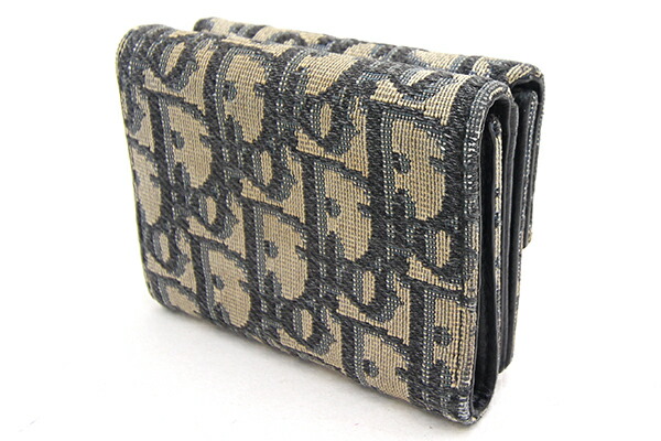 Dior 三つ折り財布 ベージュ/ネイビー キャンバス Dior 三つ折り財布