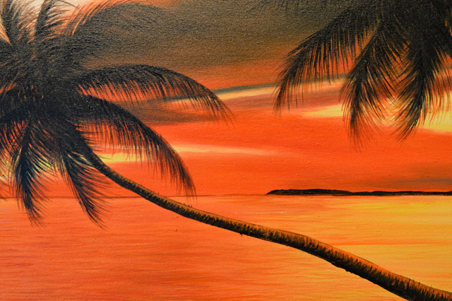 楽天市場】絵画 海 インテリア （椰子の木とサンセットビーチ 139×69cm