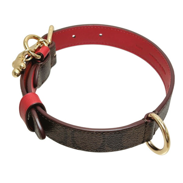 美品 COACH 小型犬用首輪 XS ピンク シグネチャー チャーム付き coach