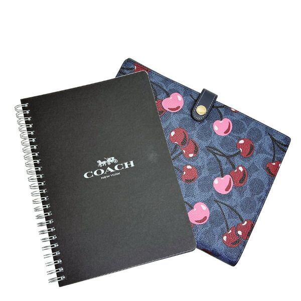 COACH チェリー さくらんぼ シグネチャー ノートブック 手帳カバー 青