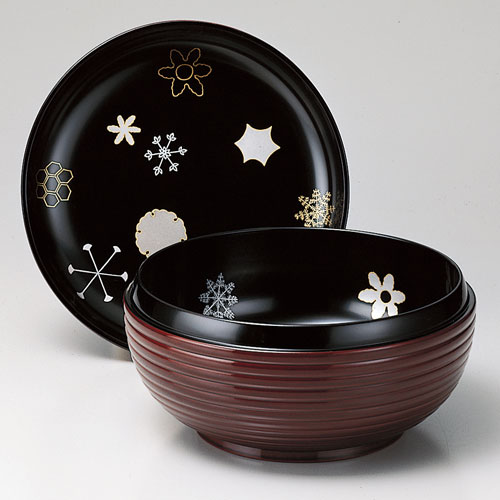 楽天市場】茶道具 菓子器 食籠（じきろ）ロクロ目 溜塗 雪花蒔絵 惺斎