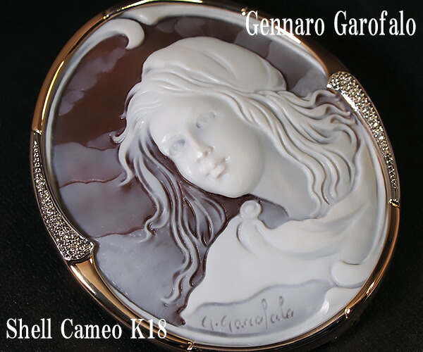 K18 カメオ ブローチ 作家ガロファロ 女性の横顔と花 K18 カメオ