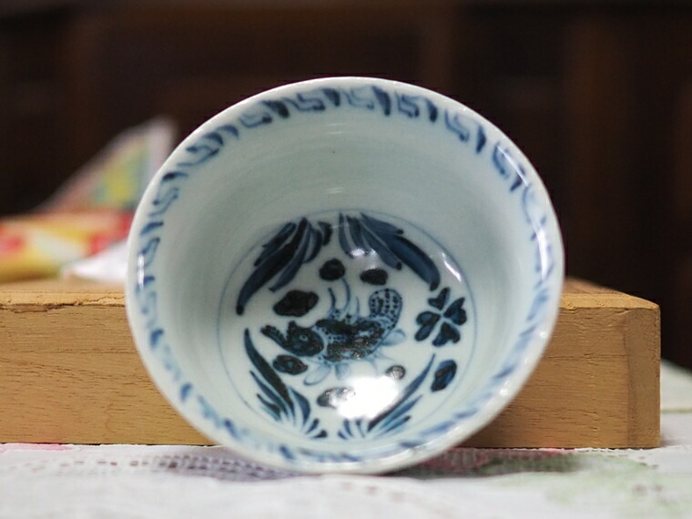 中国 新渡 染付茶碗6点① 送料込み0207 中国古陶磁 染付 青華 菊弁文