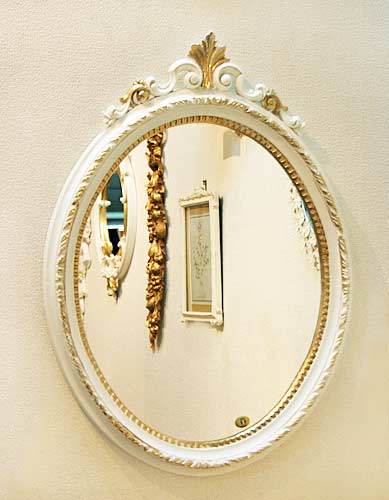 イタリア製輸入雑貨 ミラーコンソール 飾り棚 口ココアイボリー