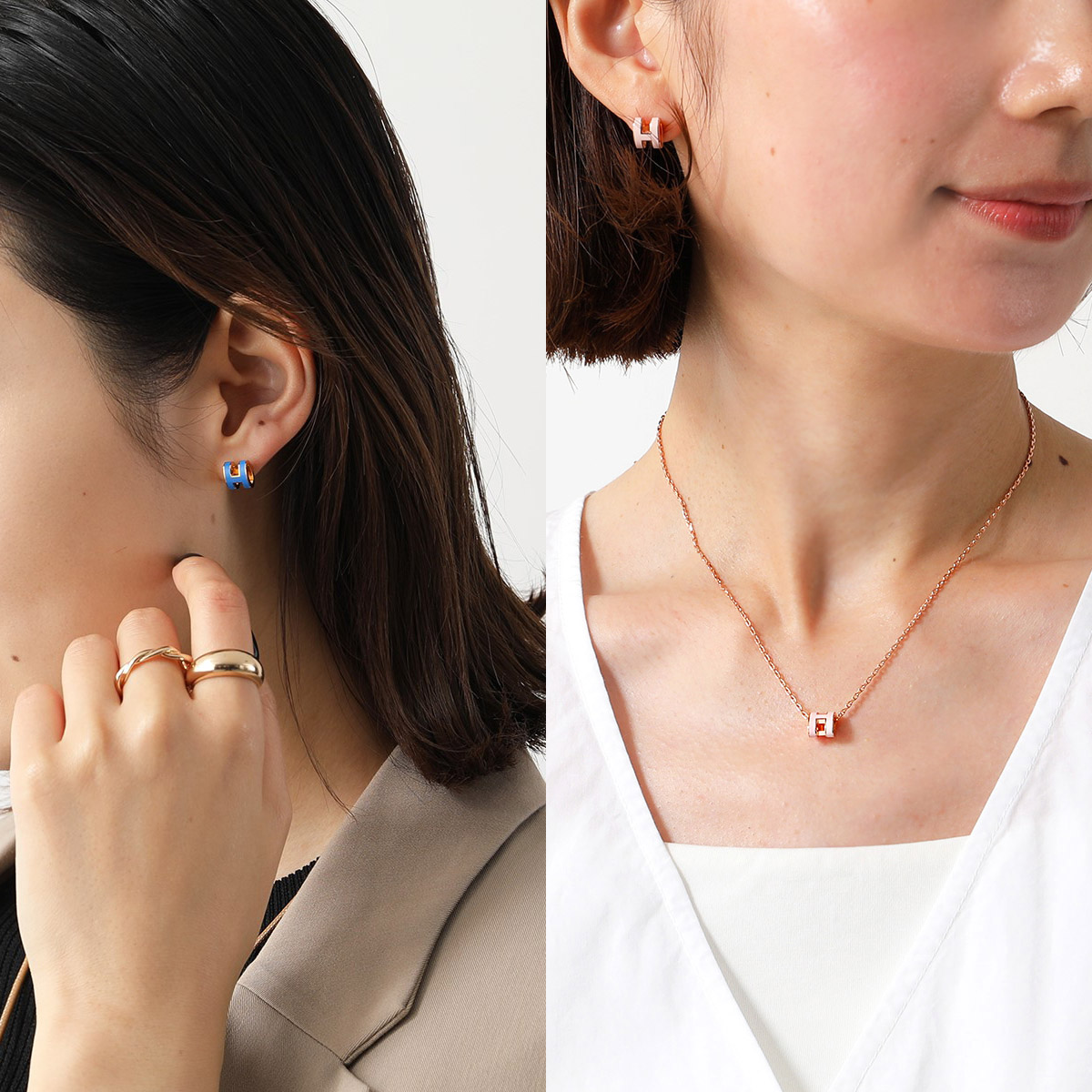 ポップH ミニ ピアス ローズドラジェ ピンク[H608002FD 85] Pop H Mini