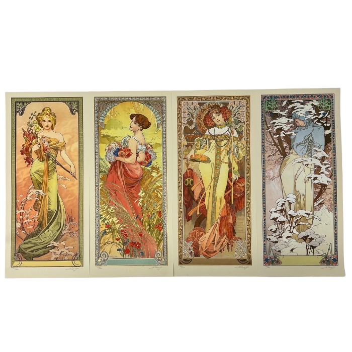 ミュシャ 「四季（冬）」 絵画 シルクスクリーン版画 インテリア 90cm